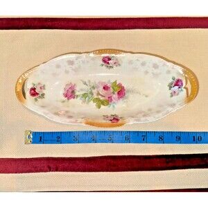 Vintage Porcelain Dish Made in Germany with Pink Roses and Gold Handles